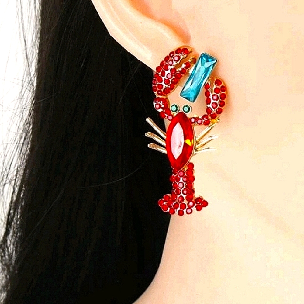 Luxury Lobster Red Rhinestone Shine Detailed | Date Night Earrings | My Lobster - Picture 5 of 5